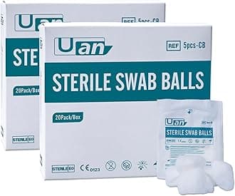 Cotton Sterile Wound Care Swabs - Individually Packaged, Sterilized (Cotton Balls (S) (5pcs/Pack)), 2 Box