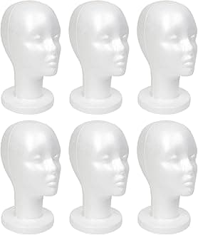 STUDIO LIMITED 11.4-Inch Styrofoam Mannequin Head (6 Pack) - White Foam Wig Stand for Wigs, Hats, Masks, Hairpieces, Arts, Crafts, DIY Projects, Salon Display