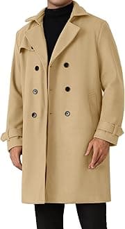 Lars Amadeus Winter Overcoat for Men's Double Breasted Long Coat Formal Notched Lapel Trench Coat