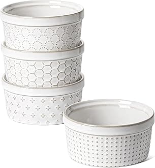 LE TAUCI Ramekins 8 oz, Ramiken for Creme Brulee, Lava Cake, Pudding, Souffle, Pot Pie, Ceramic Baking Dishes, Oven Safe - 4.3 inch, Set of 4, Arctic White