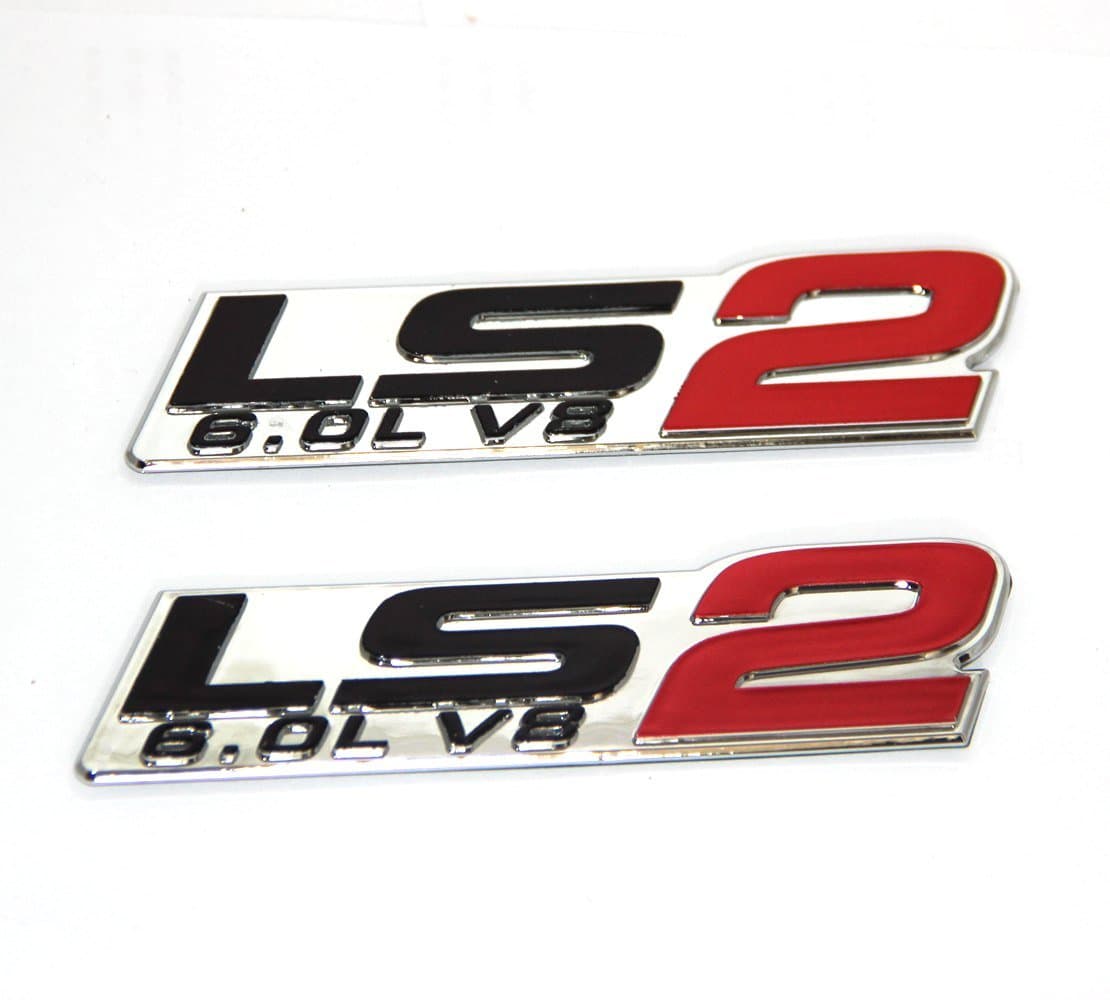 2pack Chrome OEM LS2 Emblem 6.0L V8 Engine Emblems Badge Replacement for Camaro Corvette Cadillac Pair (Chrome Red)