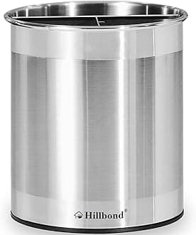 Hillbond Stainless Steel Utensil Crock: Silver Rotating Utensil Organizer