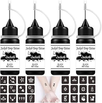 Temporary Tattoo Kit, Semi Permanent Tattoo Jagua Gel Freehand Ink 4 Bottles 2oz DIY Tattoos Fake Freckles Temp Tattoos for Women Kids Men Body Art Markers 40 Pcs Free Stencils