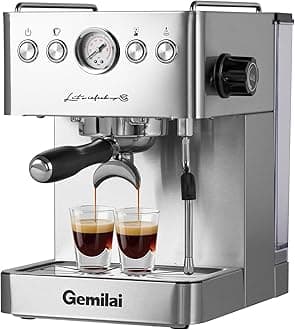 Gemilai Espresso Machine, 15 Bar Professional Espresso Maker, 1500 W Powerful Water Pump with NTC, Coffee Machine for Cappuccino, Latte, Gift for Coffee Lover, Stainless Steel G3005H