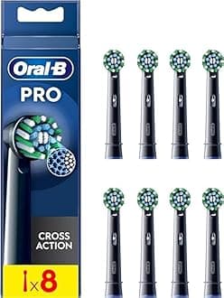 Pro Cross Action Electric Toothbrush Head, X-Shape And Angled Bristles for Deeper Plaque Removal, Pack of 8 Toothbrush Heads, Black