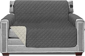 Sofa Shield Chair Slip Cover with Patented Strap, Cushion Protector, Reversible Stain and Dog Tear Resistant Slipcover, Quilted Microfiber 48in Seat, Washable Covers for Dogs Pets Kids, Charcoal Linen