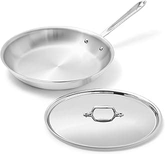 D3® Stainless Steel 12 inch Frying Pan With Lid- Made in the USA- The Original Bonded Professional Cookware- Oven Safe & Induction Compatible