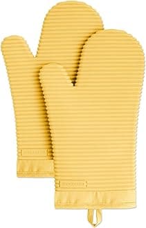 KitchenAid Ribbed Soft Silicone Oven Mitt Set, Orange Sorbet, 7.5"x13", 2 Count
