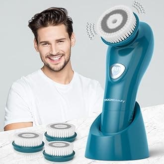 TOUCHBeautyFacial Brush for Men Skin Scrubber with Advanced 6 Degree Oscillating Vibration Cleansing Technology, Waterproof Men's Facial Exfoliator Massager Blue AG-1487