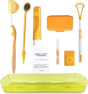 HRASY Portable Orthodontic Oral Care Kit for Braces - Interdental Brush Dental Wax Dental Floss Toothbrush Cleaning Kit(Orange)