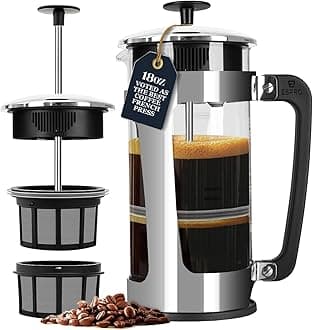 P5 Cafetiere 2 Cups French Press Coffee Maker – Patented Double Micro-filter for Sludge and Grit Free Brew Heat Resistance Borosilicate Glass - 18oz