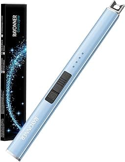 - Electric Candle Lighter USB Rechargeable Plasma Arc Windproof Flameless with Safety Lock Ideal for Candle BBQ Camping Birthday Housewarming Gifts for Women & Men (Sierra Blue, 1 Count)