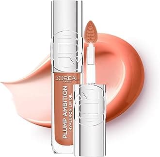 L'Oreal Paris Lip Gloss, Plump Ambition Lip Oil with Hyaluronic Acid & Tripeptides, Smoother & Plumper Lip Appearance, Glass-Like Finish, Shade 641 Latte Glace, 5ml