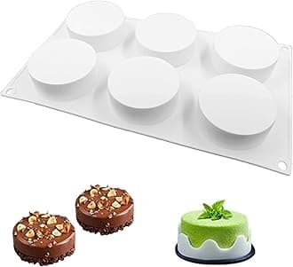 OCPO KITCHEN Cylinder Silicone Molds for Baking Mousse Cake, 3D Silicone Baking Mold for Candy Pastry Chocolate Truffle Cupcake Jelly Cookie Pudding Cake Decoration Mold, Flat Cylinder (6-Cavity)
