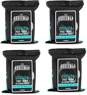 Men's Cooling Face + Body Cleansing Wipes - 4 Pack - 120 Count Post Workout Travel Towlettes