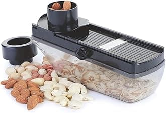 Multipurpose Dry Fruit Garlic Ginger Slicer with Hand Guard Thickness Setting and Container