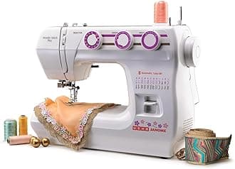 Usha Wonder Stitch Plus Automatic Sewing Machine – 23 Built-in Stitches, One-Step Buttonhole, Automatic Needle Threader, Free Arm, Hard Cover, 860 SPM – White