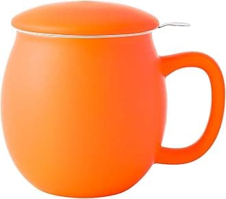 Yundu 360ml Porcelain Teacup with Infuser and Lid, Mug with Lid for Steeping, Matte Orange