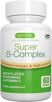 Igennus Super B-Complex - High Absorption Methylated B Vitamins, Clean Label, Sustained Release - Complete Spectrum of B Vitamins with Folate, Boosted B12 & Vitamin C, 60 Tablets
