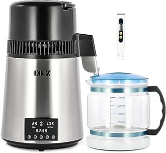 CO-Z Water Distiller, 1750W Countertop Distilled Water Machine with Glass Container Dual Temperature Display Timer, 1.1 Gallon 304 Stainless Steel Distilled Water Maker 4L for Home Office Travel