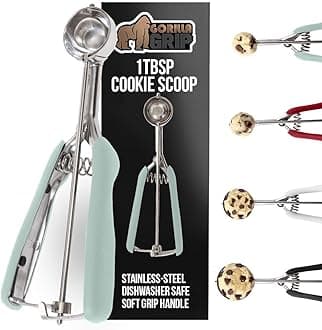 BPA-Free 304 Stainless Steel Cookie Scoop, 1 TBSP Scooper #60, Soft Grip Handle, Easy Food Release, Create Even Portions, Multipurpose Kitchen Melon Baller, Meatball Spring Scoops, Mint