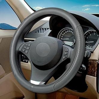 VARGTR Microfiber Leather Steering Wheel Cover, Classic Embossing, Anti-Slip, Breathable, 15 Inch, Gray