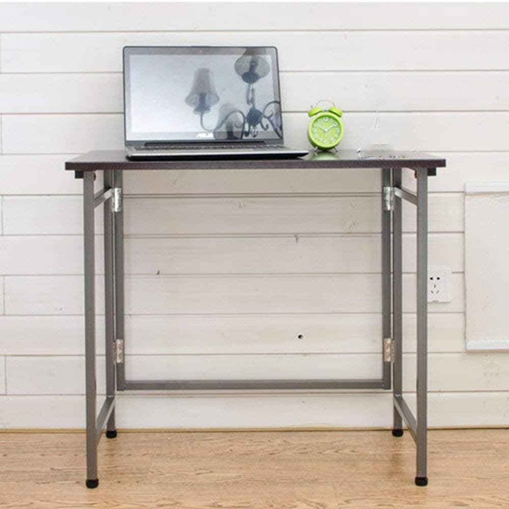 Folding table adjustable Folding Computer Desk Student Dormitory Table With Automatic Lock Table 2 Color Optional 70 * 80 * 40cm Can be rotated (Color : Dark brown)