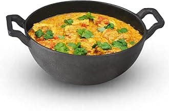 The Indus Valley Pre-Seasoned Cast Iron Kadai with Curved Handles | Small, 21 cm/8 inch, 1.7Ltr, 1.7kg | Induction Friendly | Naturally Nonstick Kadhai, 100% Pure & Toxin-Free, No Chemical Coating