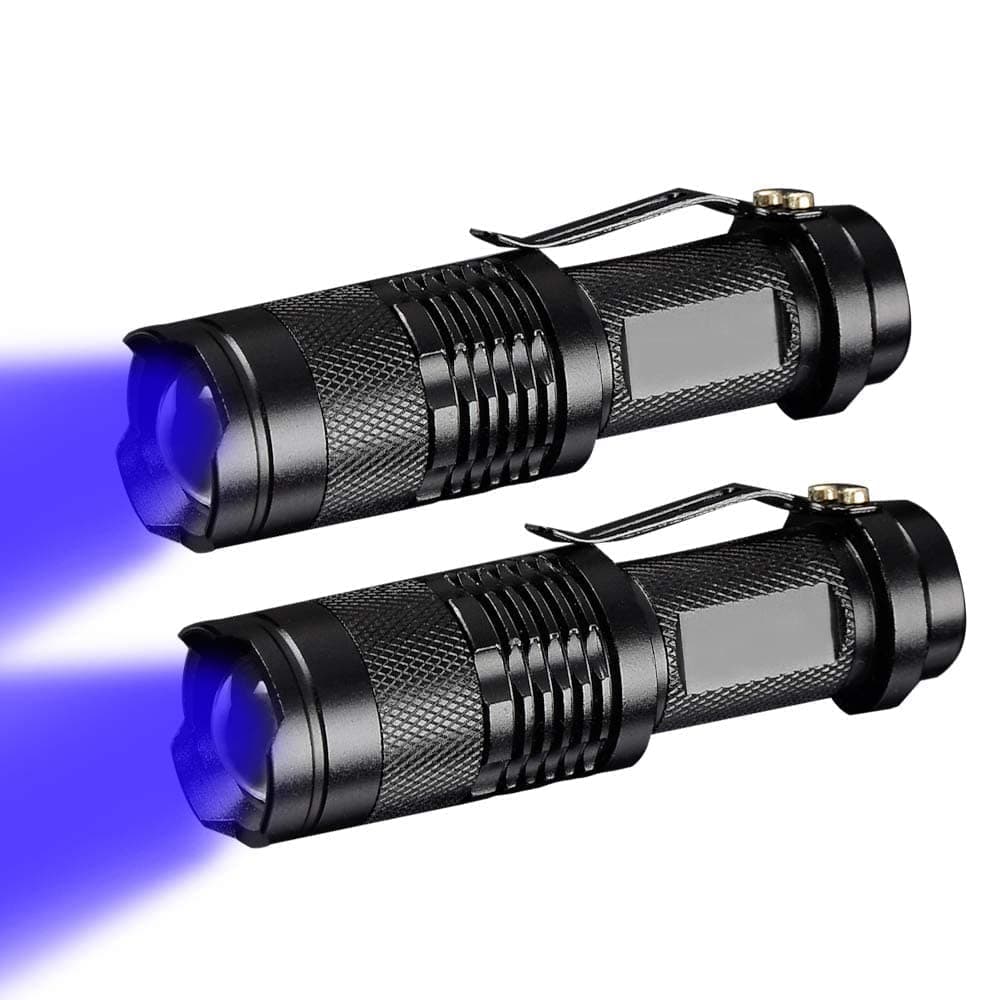 2Pack Black Light LED Flashlight, Scorpion UV Flashlight, Ultraviolet Flashlight With 1 Light Mode & Zoom Function, Mini UV Black Light - Pet Urine and Stains Detector, Bed Bug, Scorpion Hunting