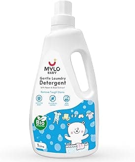 Mylo Baby Safe Laundry Liquid Detergent (1000ML- Without Dyes & Optical Brighteners) | With Bio - Enzymes and Basil, Neem extract| Anti-Bacterial, For Newborn Clothes