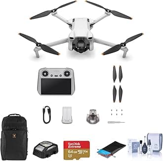DJIMini 3 Drone with RC Remote Controller Bundle with 64GB microSD Card, Backpack, Anti-Collision Light, Landing Pad, Cleaning Kit