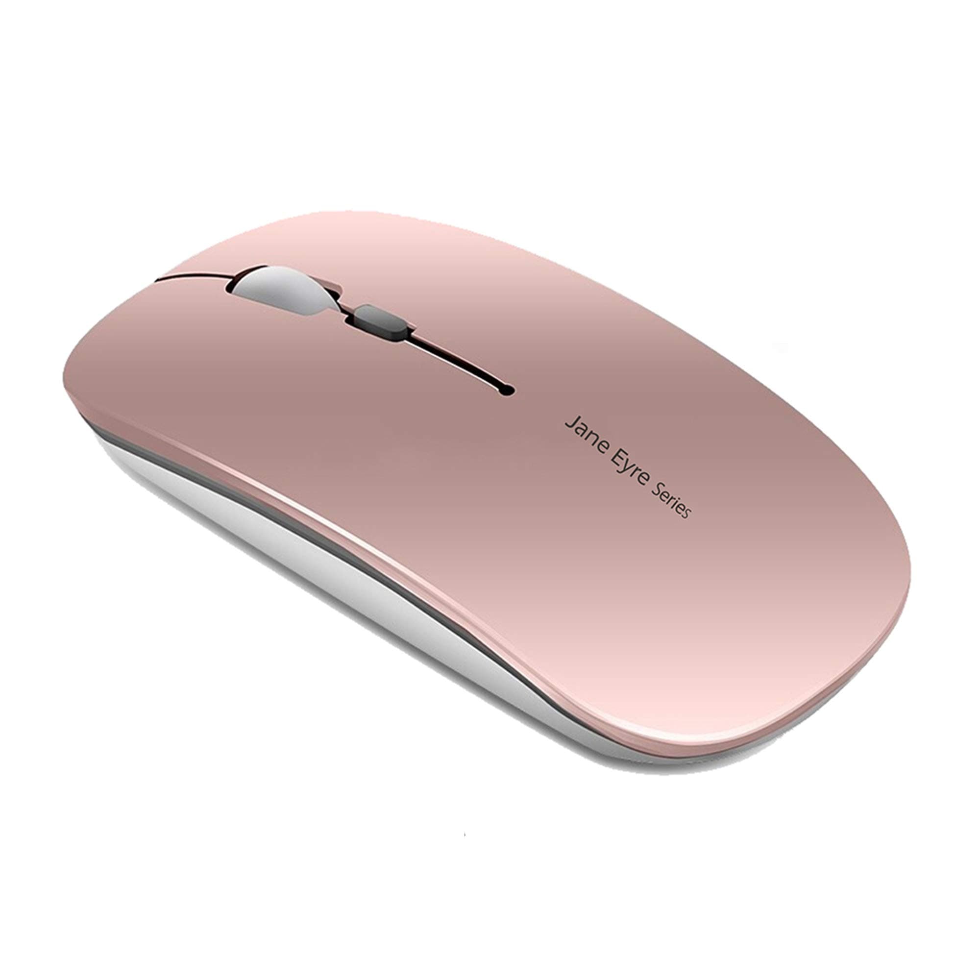 Q5 Slim Rechargeable Wireless Mouse, 2.4G Portable Optical Silent Ultra Thin Wireless Computer Mouse with USB Receiver and Type C Adapter, Compatible with PC, Laptop, Desktop (Rose Gold)