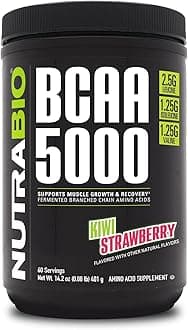 BCAA 5000 Powder - Vegan Fermented BCAAs - Supports Lean Muscle Growth, Recovery, Endurance - 60 Servings - Kiwi Strawberry