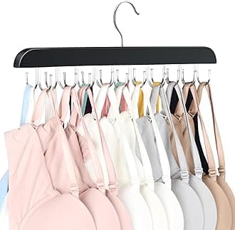 Bra Hanger for Closet, Tank Top Hanger 20 Hooks Capacity Foldable Wood Space Saving Hanger Closet Organizers and Storage for Dorm & Apartment for Tank Top, Bra, Scarf etc., Black
