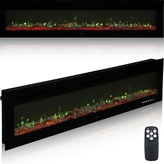 Electric Fireplace Wall Mounted and Recessed 72 Inch LED Fireplace with Remote Control 8h Timer, 12 Flames,Touch Screen, in-Wall FirePlace Heater with Log & Crystal Hearth for Living Room
