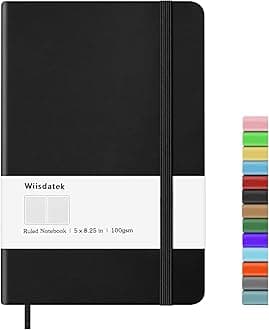Notebook Journal, Lined Leather Hard Cover,100Gsm Thick Paper with Inner Pocket for Writing Note Taking Office School,5"×8.25"(Black)