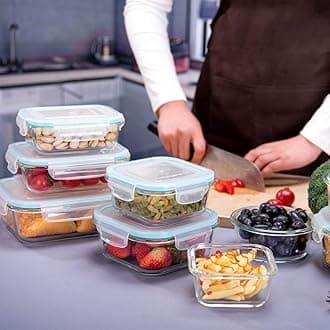 Glass Food Storage Containers with Lids, [18 Piece] Glass Meal Prep Containers, Glass Containers for Food Storage with Lids, BPA Free & Leak Proof (9 Lids & 9 Containers)