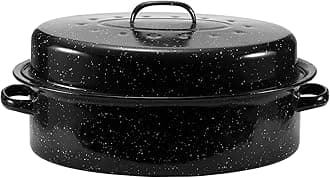 JY COOKMENT Granite Roaster Pan, 18' Enameled Roasting Pan with Domed Lid. Oval Turkey Roaster, Great for Chicken, Lamb, Vegetable. Dishwasher Safe Cookware Fit for 18Lb Turkey