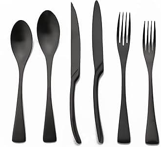 Luxury Silverware Set Flatware Cutlery 18/10 Stainless Steel Matte Polishing Metal Utensils Set Group Service for 1, 6-piece, Black