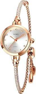 SKMEI Women Watches Bracelet Diamond Ladies Female Small Rose Gold Fashion Luxury Thin Waterproof Analog Quartz Casual Girls Wife Gifts Silver Wrist Watch