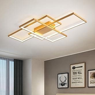 Dimmable Ceiling Light 50W,3 Square Gold LED Ceiling Light with Remote Control 3 Colors,Modern LED Chandelier Flush Mount Ceiling Lamp Fixtures for Living Dining Room Bedroom Kitchen