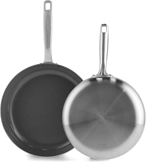 GreenPan Chatham Tri-Ply Stainless Steel Healthy Ceramic Nonstick 10" and 12" Frying Pan Skillet Set, PFAS-Free, Induction Suitable, Dishwasher Safe, Silver