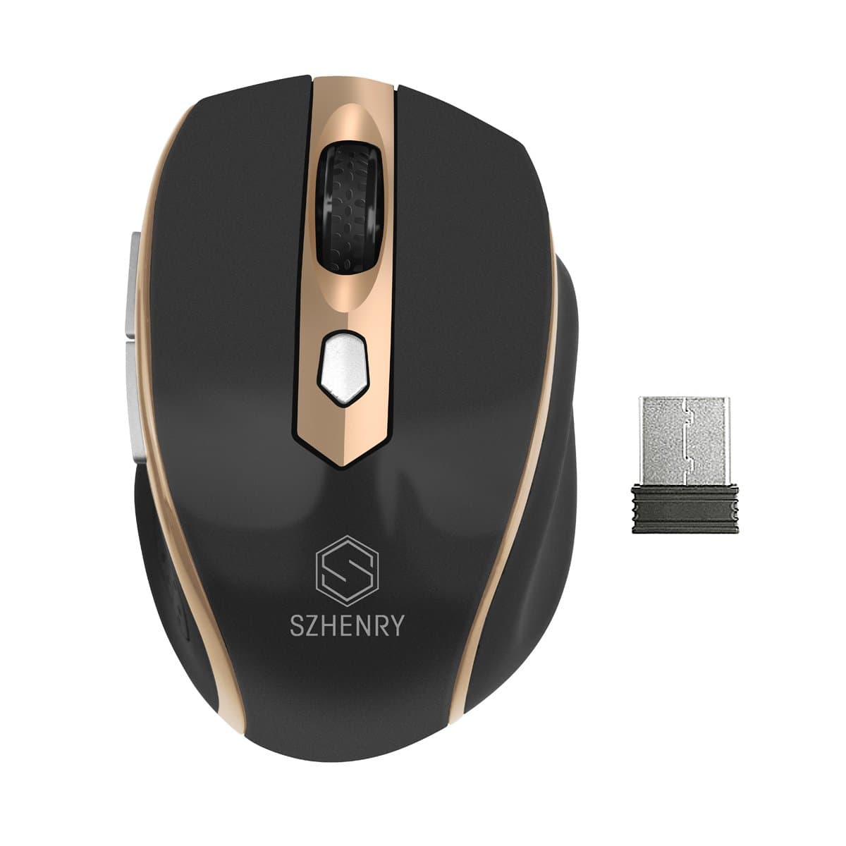 Wireless Mouse 2.4G USB 2.0 Battery Powered Optical 6 Buttons DPI 1600 for Windows PC Laptop with Nano Receiver (gold)