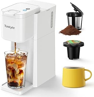 Tastyle Mini Hot and Iced Coffee Maker Single Serve, for K Cup and Ground, 6 to 14 Oz Brew Sizes, with Recipe Book, for Home, Travel, RV, Office and Dorm, Pearl White