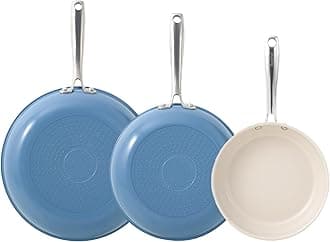 Redchef Non Stick Ceramic Frying Pan Set, Non Toxic Ceramic Pans for Cooking, 8" 9.5" 11" Skillet Set, No PFAS & PTFE & PFOA with Stainless Steel Handle, Dishwasher & Oven Safe Max up to 842°F (Blue)