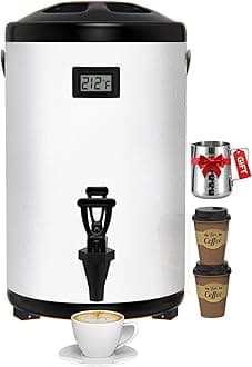 Insulated Beverage Dispenser 3.2 Gallon - Thermal Hot Beverage Dispenser, Hot and Cold Drink Dispenser with Spigot for Hot Water Coffee Chocolate Tea Cold Milk Cocoa, White (Non-electric, N2