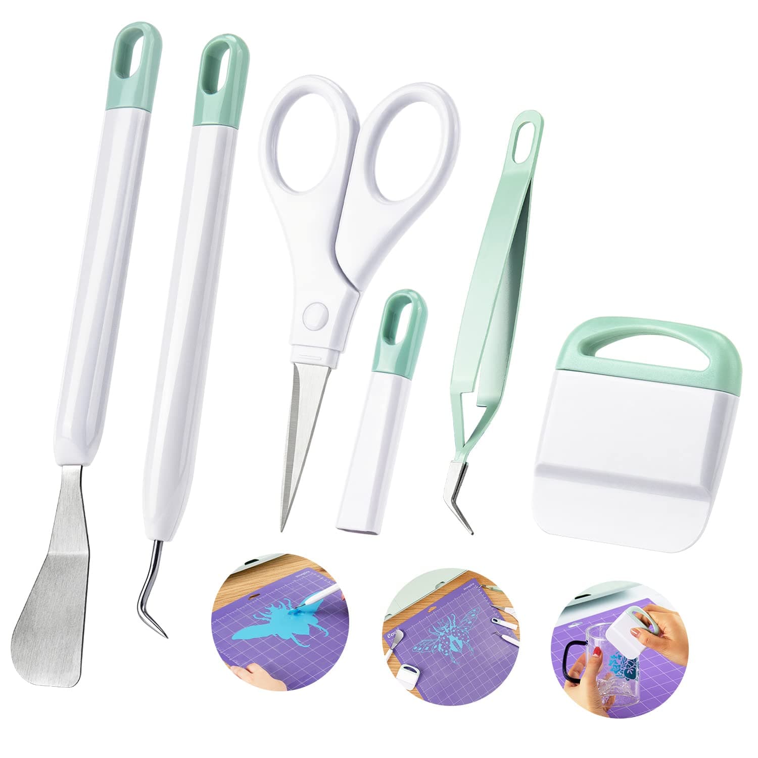 Vinyl Weeding Tool Set: Vinyl Weeding Craft Basic kit 5 Pieces Including Tweezers & Spatula & Weeders & Scraper & Scissor for cricut/Silhouettes/Cameos/Weeding Vinyl/Splicing