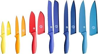 MasterChef Colorful Knife Set with Covers incl. Paring, Boning, Carving, Bread, Santoku & Chef Knives with Sheaths, Sharp Cutting Stainless Steel Blades, 12 Piece (6 Colored Kitchen Knives & 6 Covers)