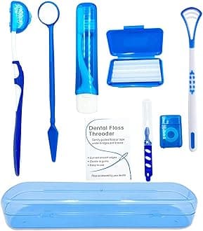 Portable Orthodontic Oral Care Kit for Braces - Interdental Brush Dental Wax Dental Floss Toothbrush Cleaning Kit(Blue)