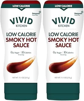 VIVID KITCHEN Low-Calorie Smoky Hot Sauce - 2 Pack - Zero Sugar, 10 Cal/Serving - Allulose Sweetened, No Preservatives or MSG - Easy Squeeze Bottle - Sauce for Tacos & Grilled Meats